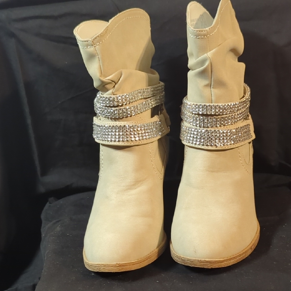 Women's Tan Boots with Rhinestone Straps